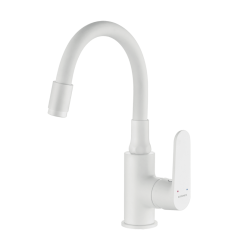 Bateria Umywalkowa Stojąca z Elastyczną Wylewką Biała