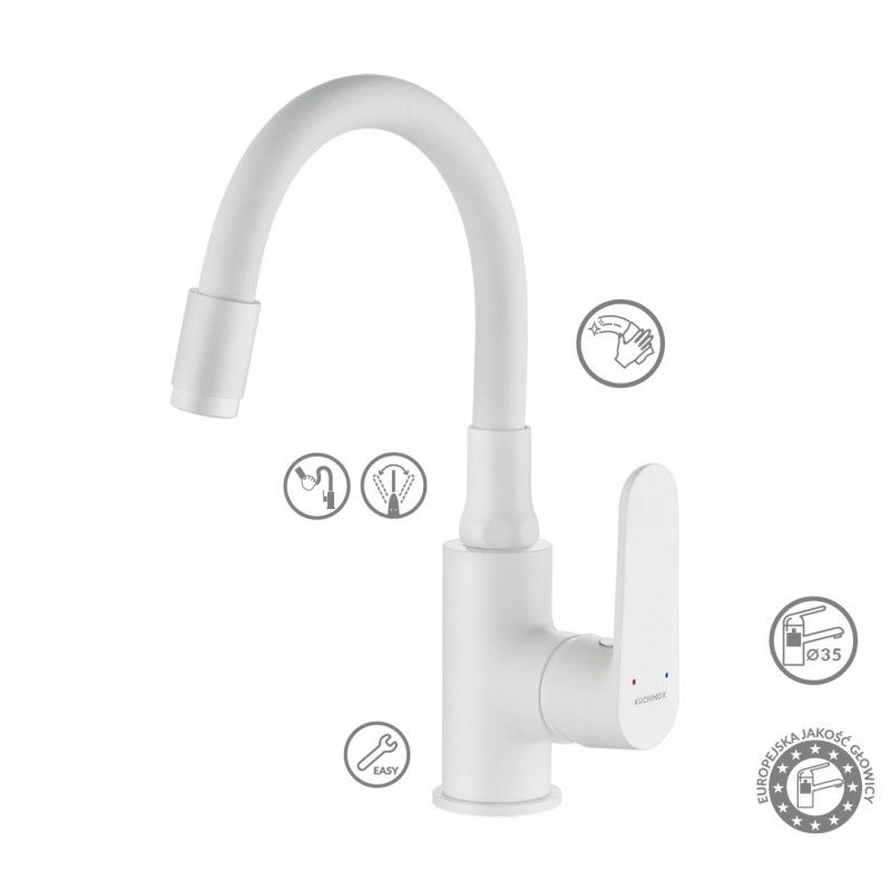 Bateria Umywalkowa Stojąca z Elastyczną Wylewką Biała Bateria Umywalkowa Stojąca z Elastyczną Wylewką Biała