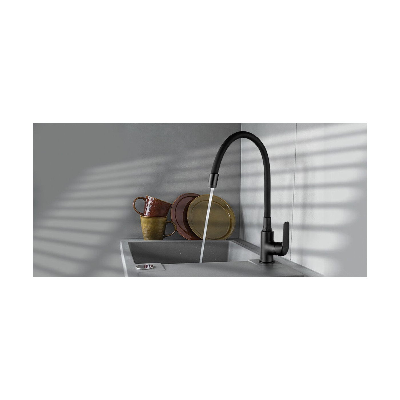 Bateria Kuchenna z Elastyczną Wylewką Czarna ELZA