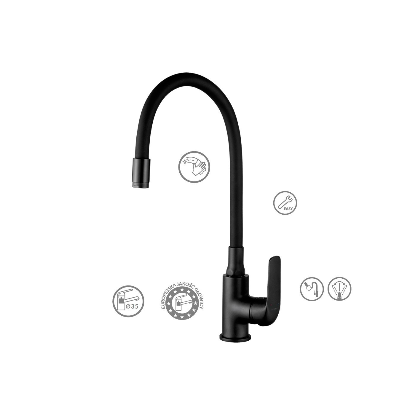 Bateria Kuchenna z Elastyczną Wylewką Czarna ELZA