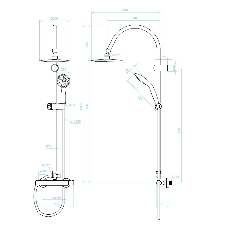 Kolumna Natryskowa z Baterią Termostatyczną FOX Chrom Kolumna Natryskowa z Baterią Termostatyczną FOX Chrom