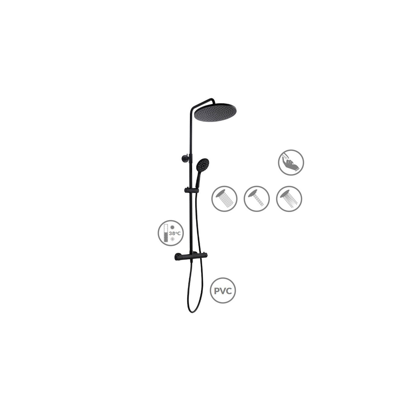 Kolumna Natryskowa z Baterią Termostatyczną BORO Czarna Kolumna Natryskowa z Baterią Termostatyczną BORO Czarna