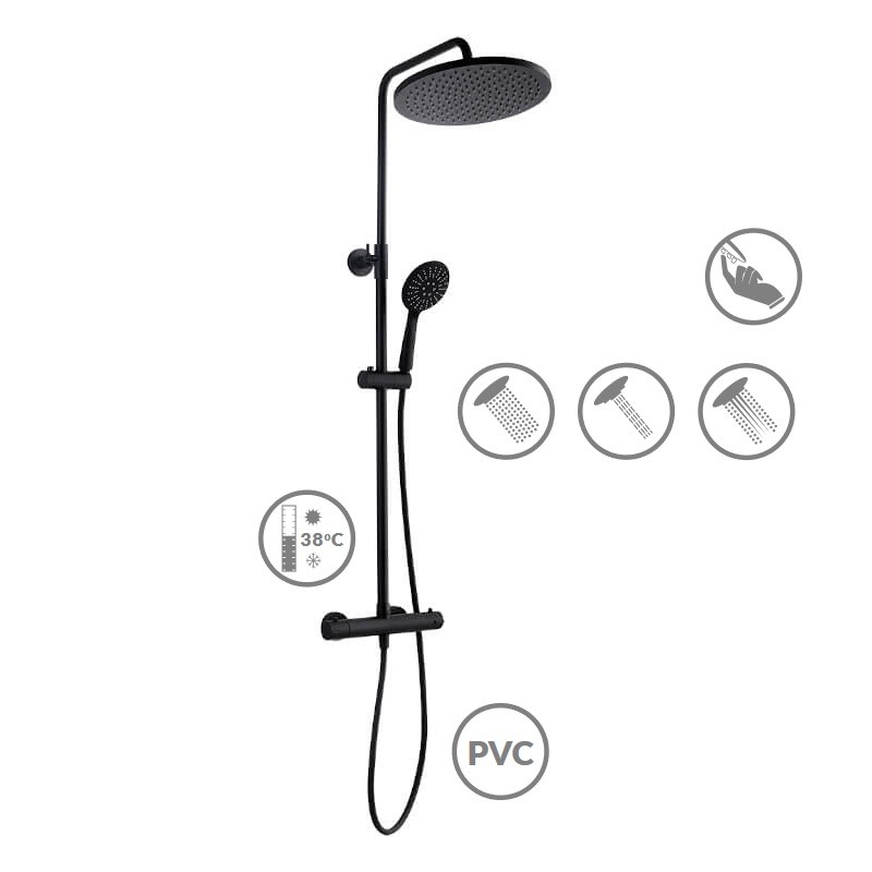 Kolumna Natryskowa z Baterią Termostatyczną BORO Czarna Kolumna Natryskowa z Baterią Termostatyczną BORO Czarna
