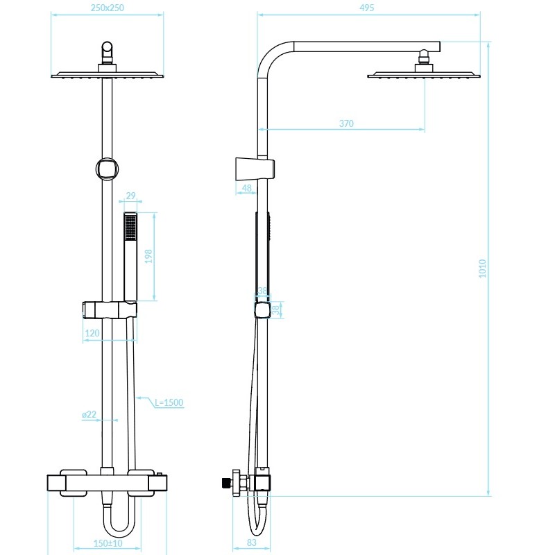 Kolumna Natryskowa z Baterią Termostatyczną CUBI Czarna