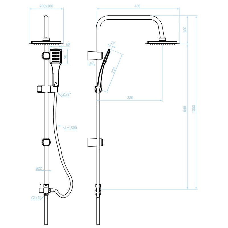 Kolumna Natryskowa HIRO Czarna