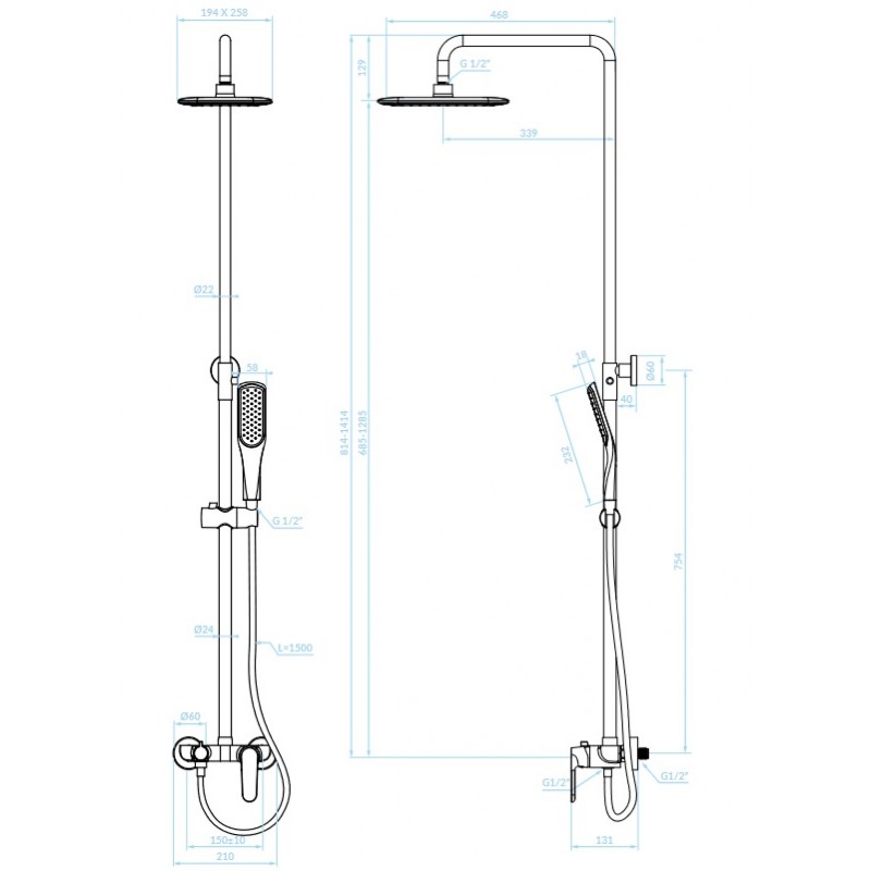 Kolumna Natryskowa z Baterią DIMA Chrom