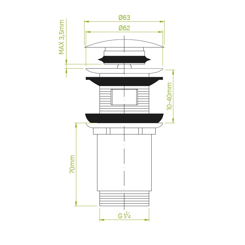 Korek klik klak Okrągły Uniwersalny z Tuleją Różowe Złoto