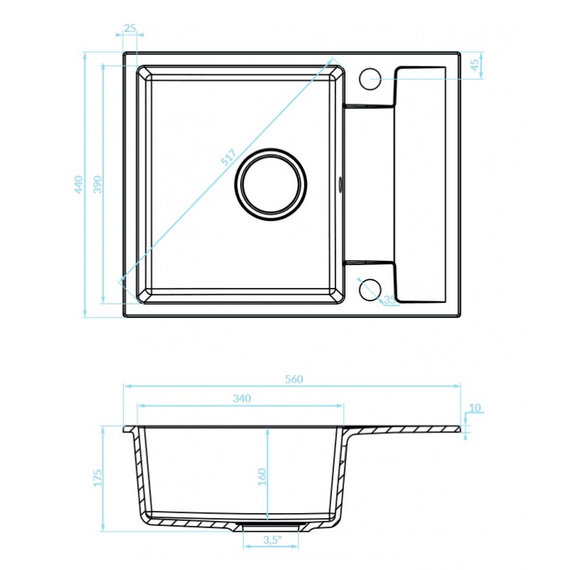 Zlewozmywak Granitowy Jednokomorowy Szary