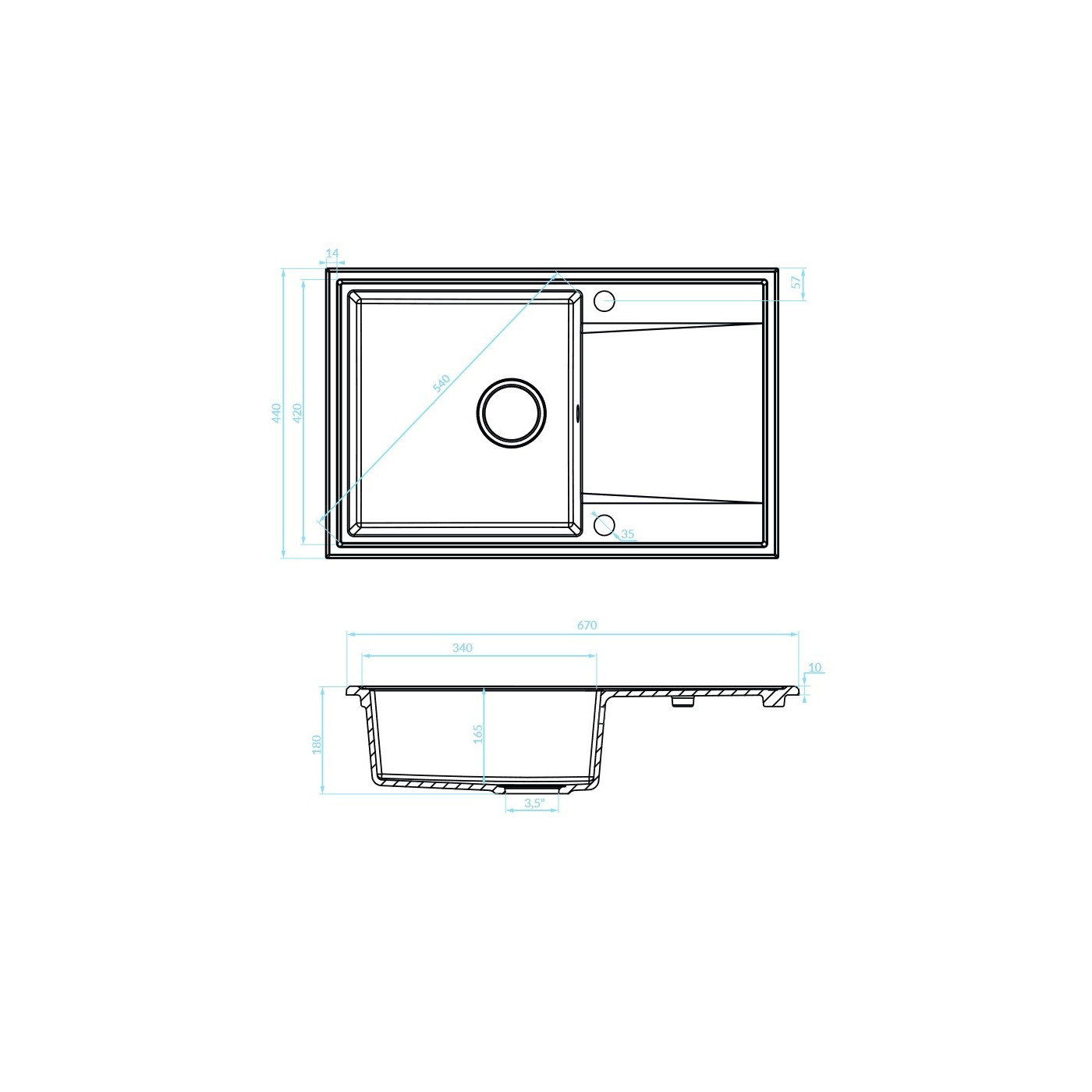 Zlewozmywak Granitowy Jednokomorowy Czarny HUNTER