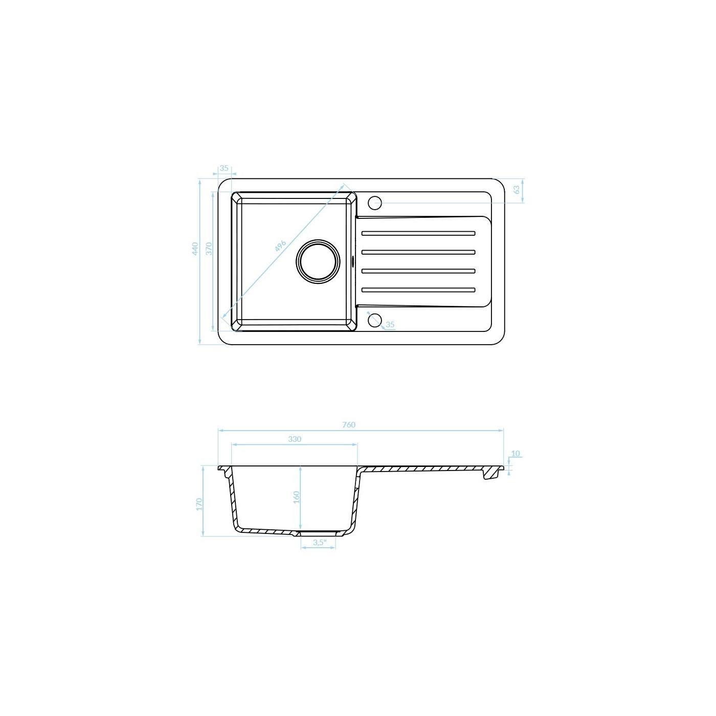 Zlewozmywak Granitowy Jednokomorowy Czarny LUZON