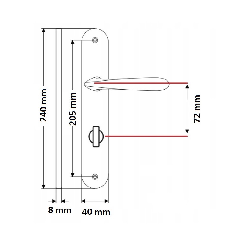 Klamka na Długim Szyldzie IRYS Satyna 72 mm WC Klamka na Długim Szyldzie IRYS Satyna 72 mm WC