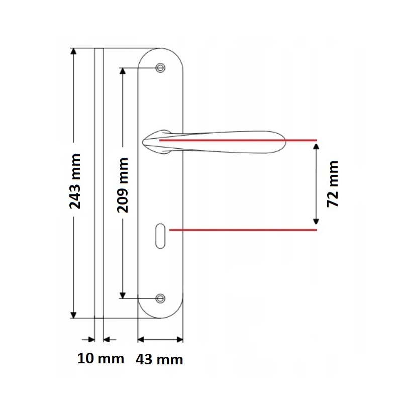 Klamka na Długim Szyldzie LUXOR Satyna 72 mm