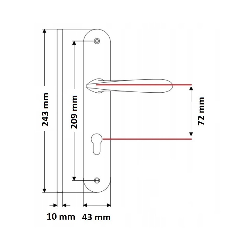 Klamka na Długim Szyldzie LUXOR Satyna 72 mm