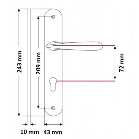 Klamka na Długim Szyldzie LUXOR Satyna 72 mm