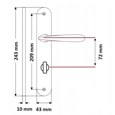 Klamka na Długim Szyldzie LUXOR Satyna 72 mm WC