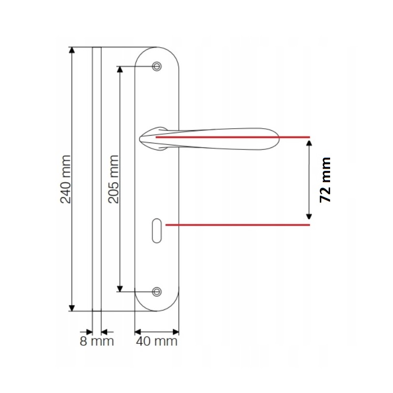 Klamka na Długim Szyldzie MALTA Satyna 72 mm