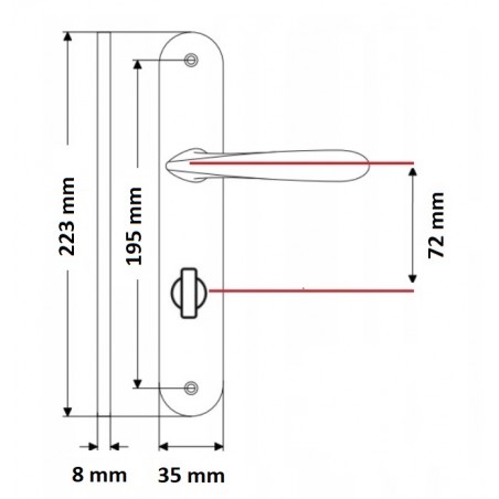 Klamka na Długim Szyldzie NOA Satyna 72 mm WC