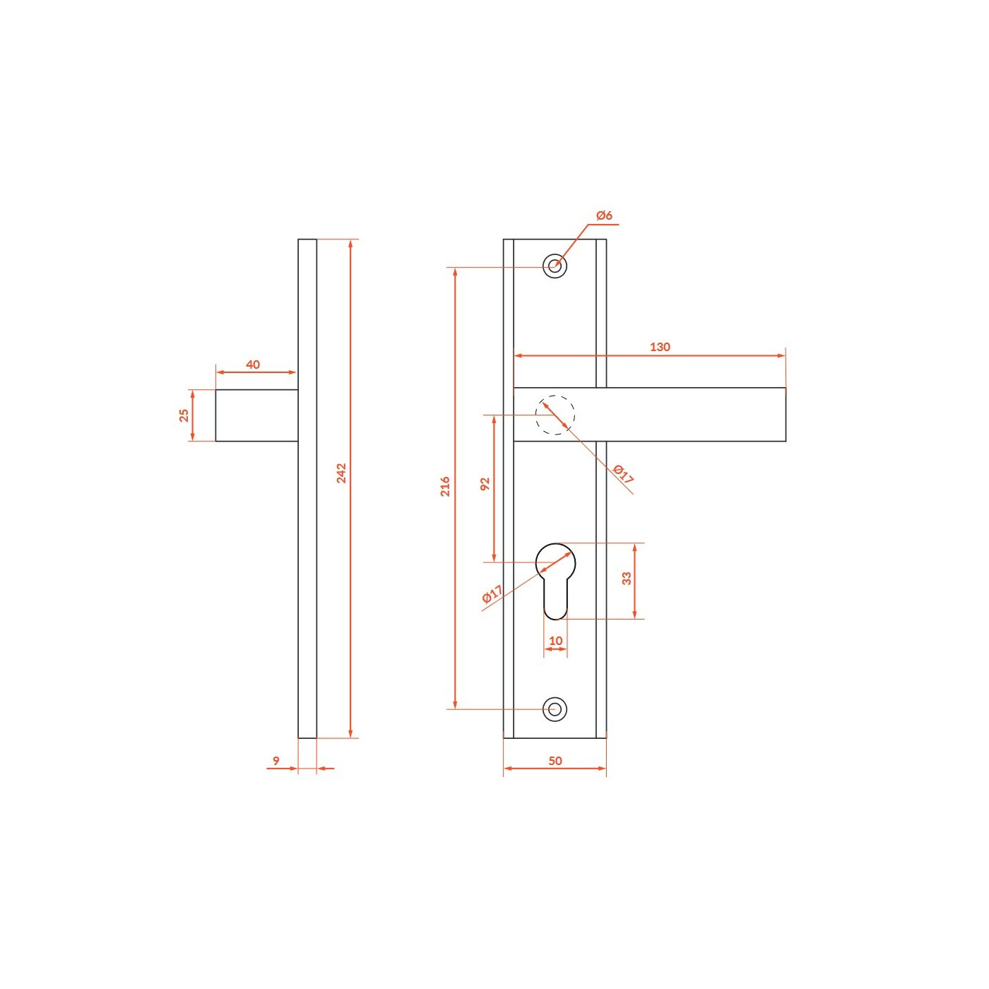 Klamka Zewnętrzna Czarna Antywłamaniowa Prawa 92