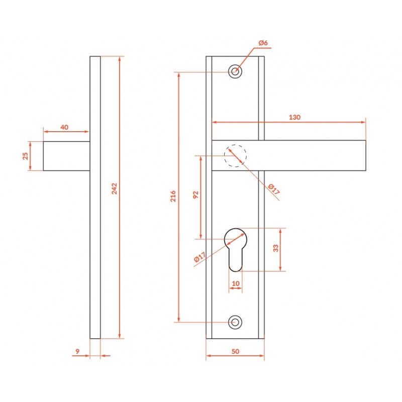 Klamka Zewnętrzna Czarna Antywłamaniowa Prawa 92