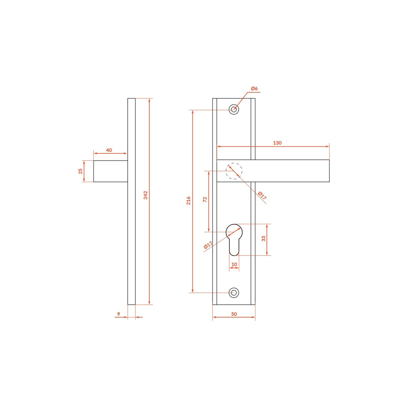 Klamka Zewnętrzna Patyna Antywłamaniowa Prawa 72 mm