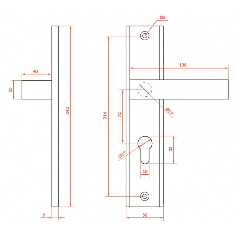 Klamka Zewnętrzna Patyna Antywłamaniowa Prawa 72 mm