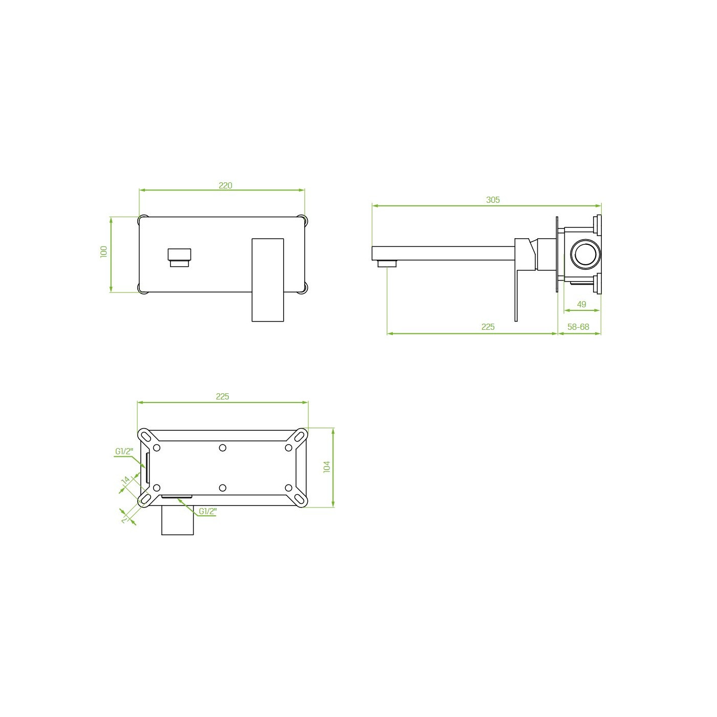 Bateria Umywalkowa Podtynkowa Kvadrato Czarna