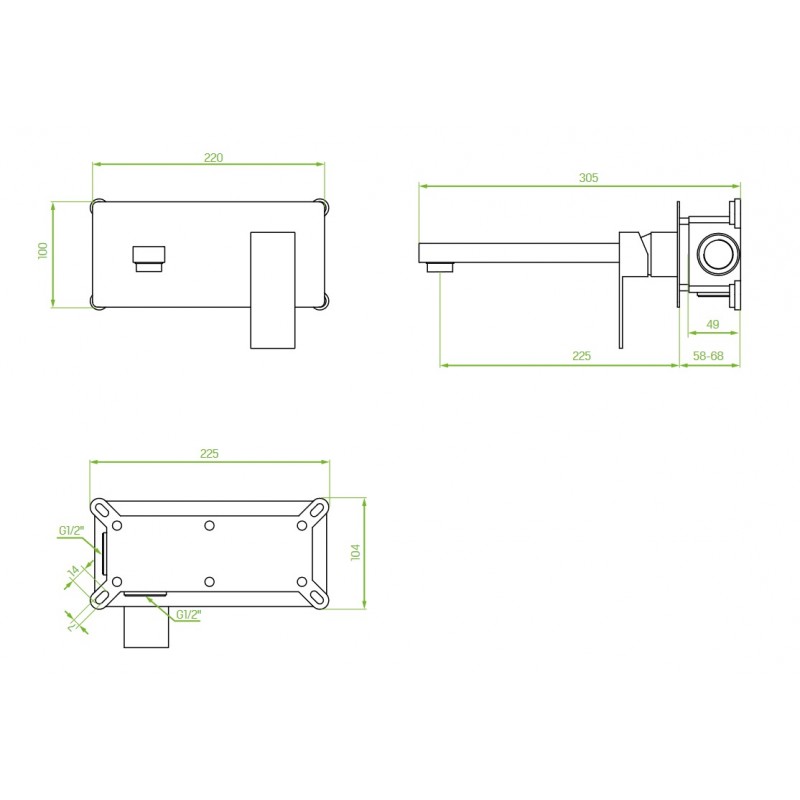Bateria Umywalkowa Podtynkowa Kvadrato Czarna