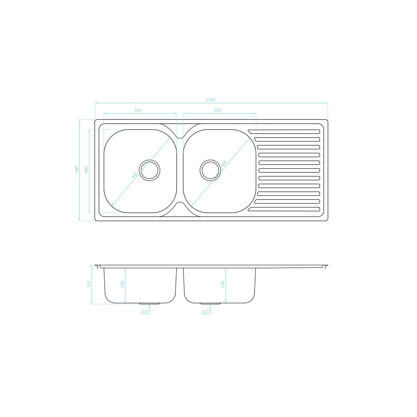 Zlewozmywak Dwukomorowy Metalowy z Ociekaczem Zlewozmywak Dwukomorowy Metalowy z Ociekaczem