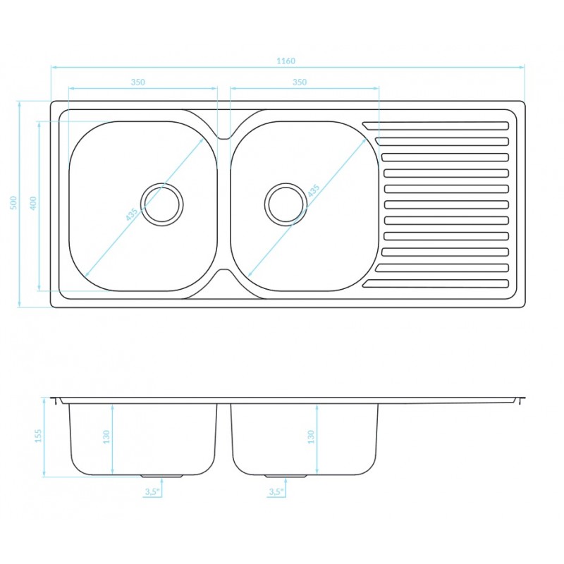 Zlewozmywak Dwukomorowy Metalowy z Ociekaczem Zlewozmywak Dwukomorowy Metalowy z Ociekaczem