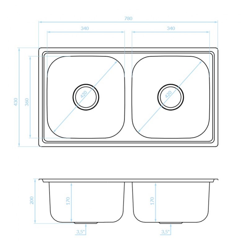 Zlewozmywak Dwukomorowy Metalowy Standard Zlewozmywak Dwukomorowy Metalowy Standard