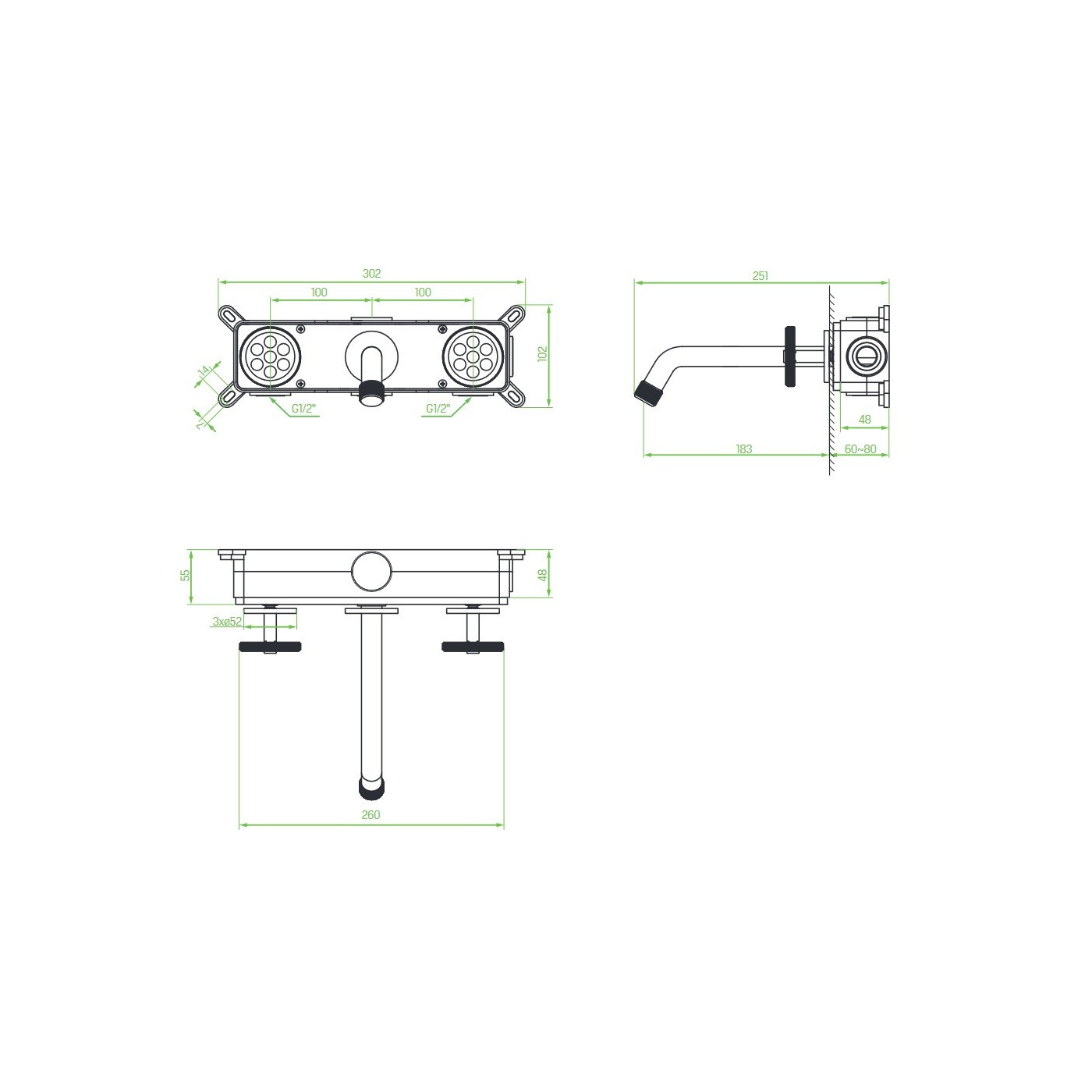 Bateria Umywalkowa Podtynkowa Czarna z Korkiem MURO