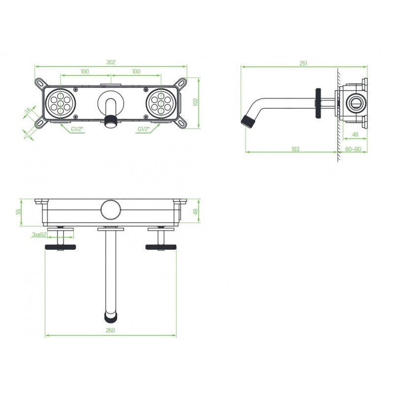 Bateria Umywalkowa Podtynkowa Czarna z Korkiem MURO
