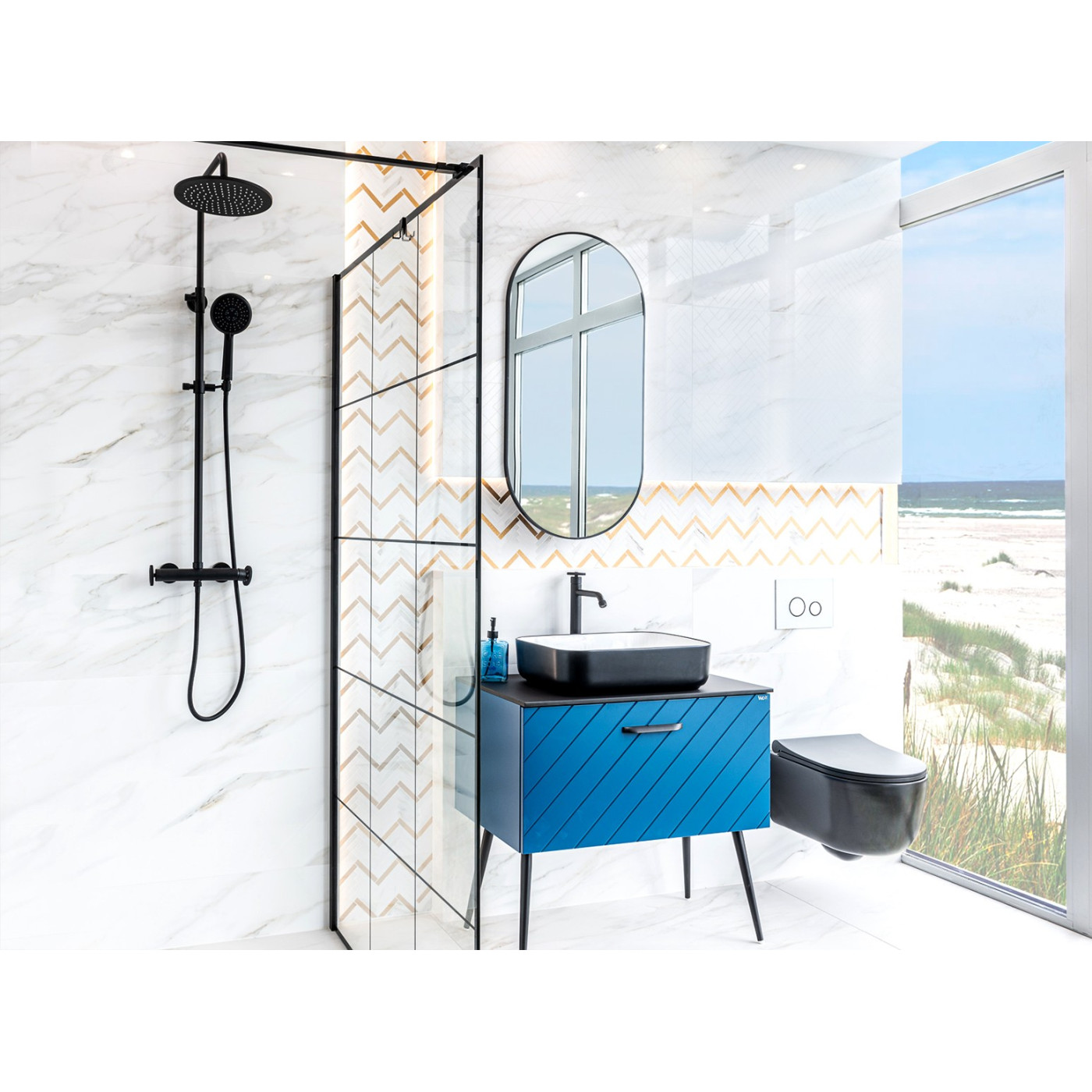 Bateria Umywalkowa Stojąca Nablatowa Czarna MURO