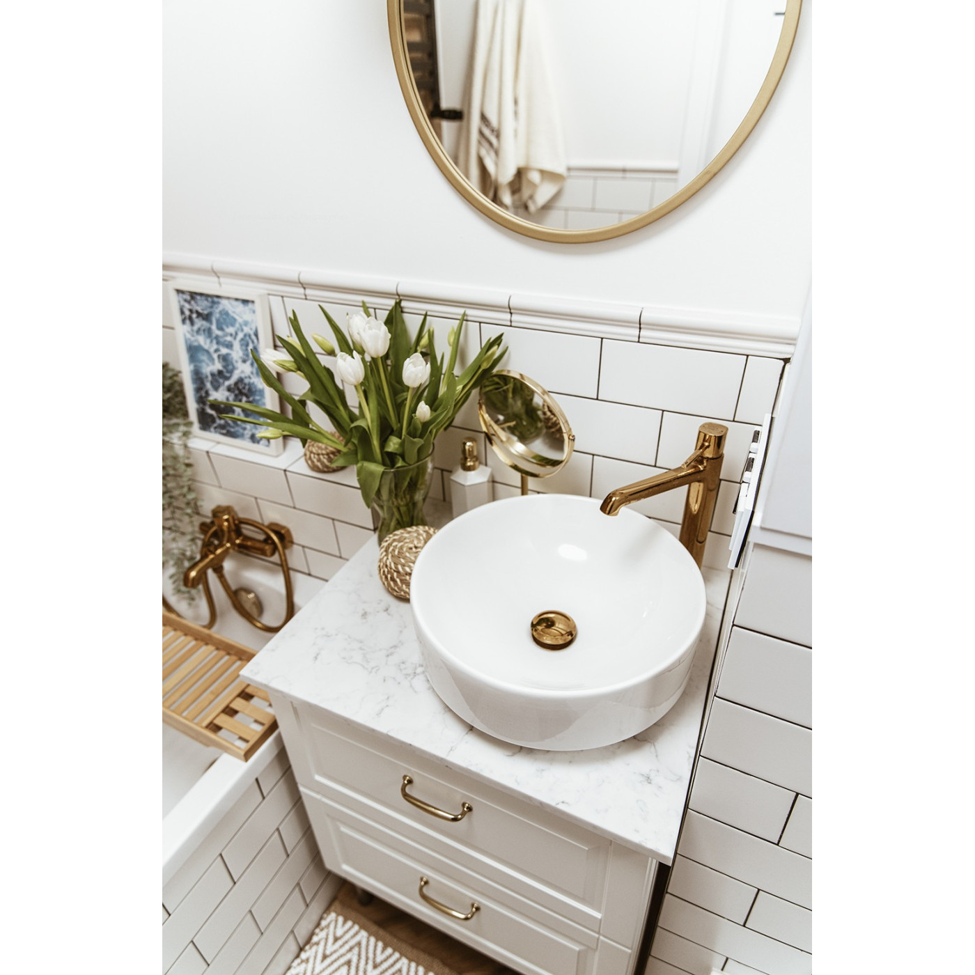 Bateria Umywalkowa Stojąca Pola Różowe Złoto