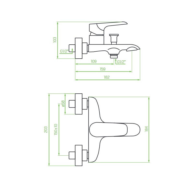 Bateria Wannowa Ścienna ALEA Chrom