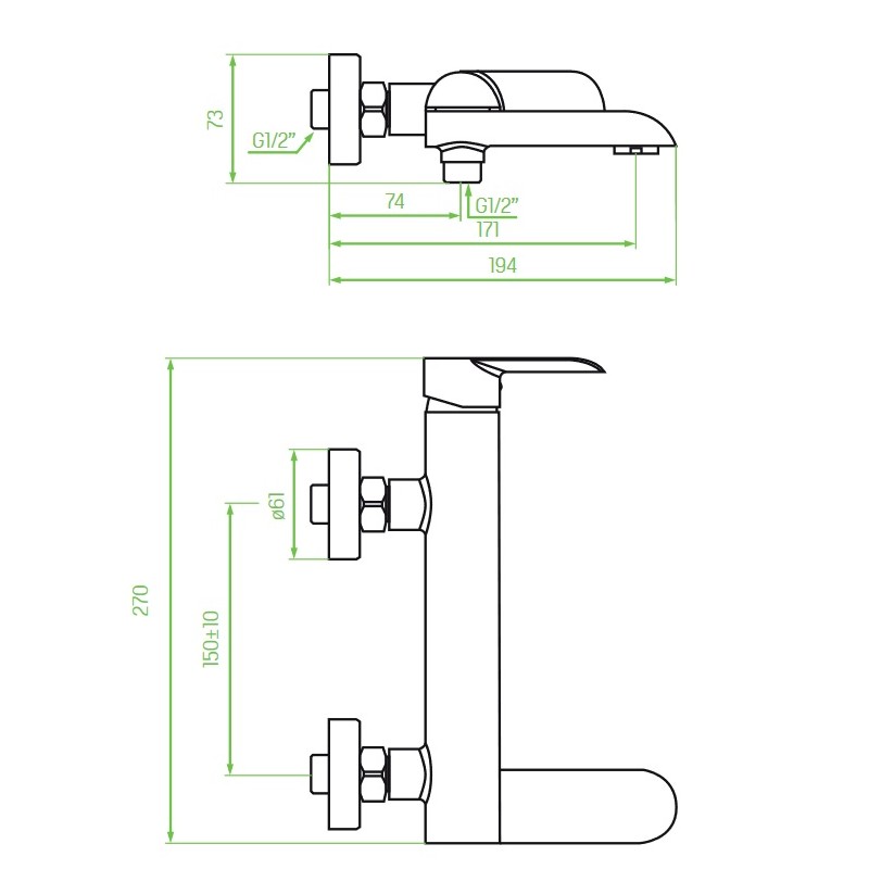 Bateria Wannowa Ścienna z Ruchomą Wylewką Chrom