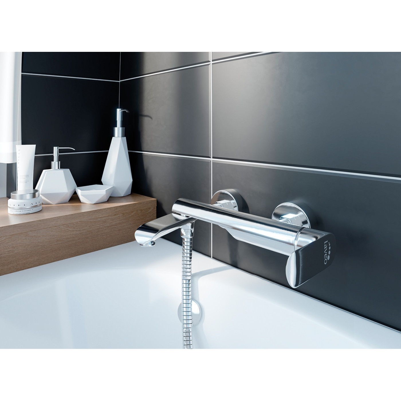 Bateria Wannowa Ścienna z Ruchomą Wylewką Chrom