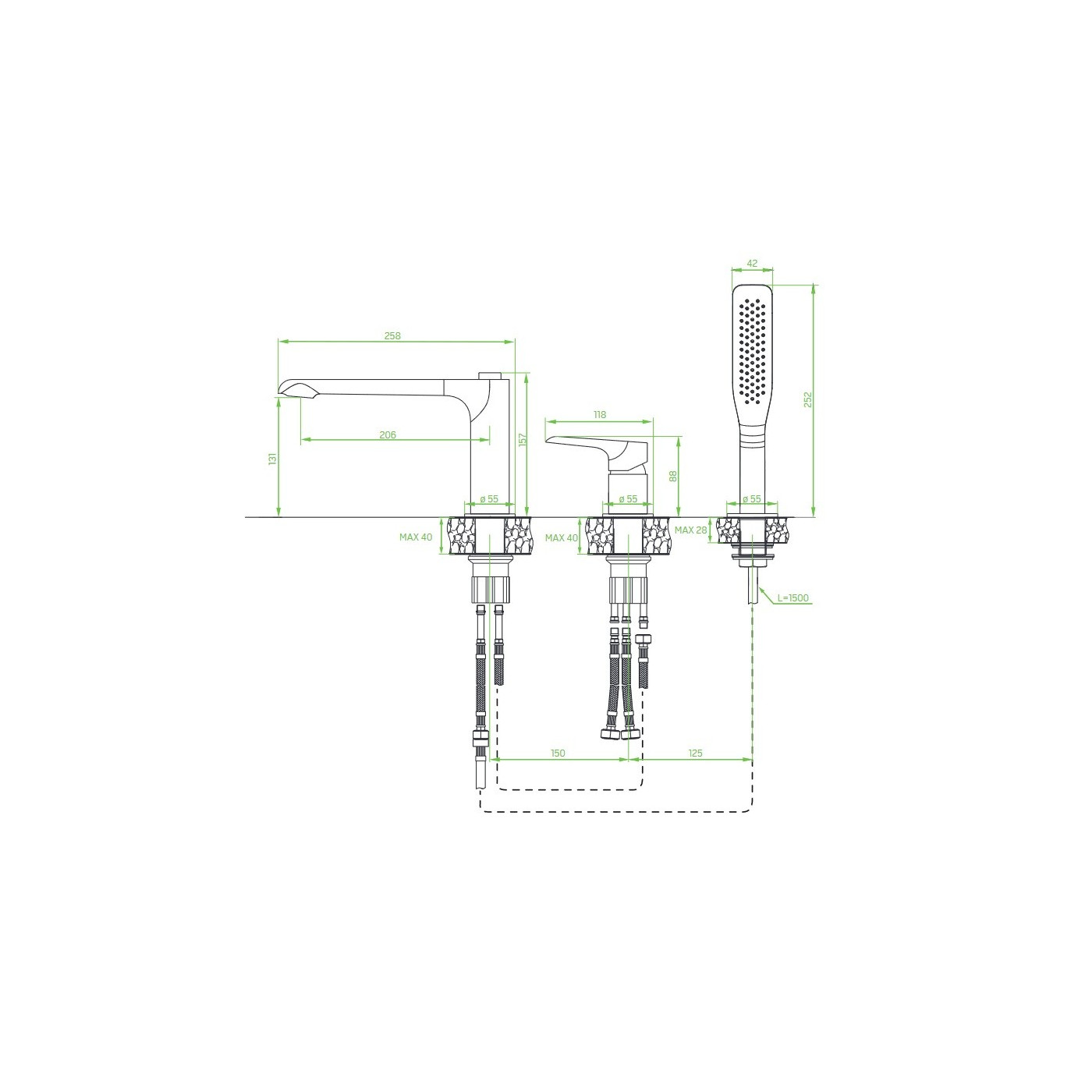 Bateria Wannowa Stojąca Trzy Otworowa Biały Chrom Bateria Wannowa Stojąca Trzy Otworowa Biały Chrom