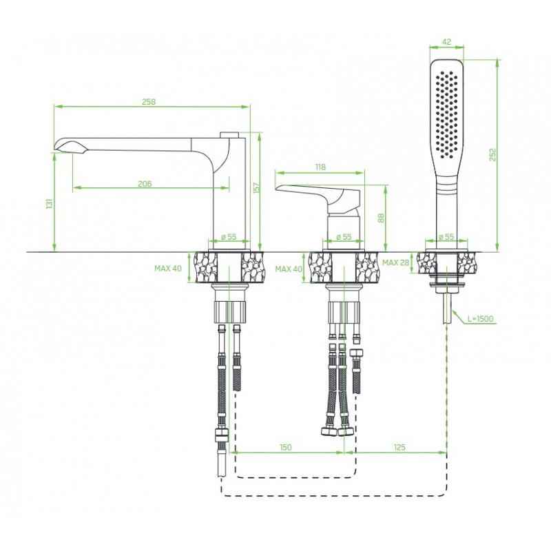 Bateria Wannowa Stojąca Trzy Otworowa Chrom ALEA Bateria Wannowa Stojąca Trzy Otworowa Chrom ALEA