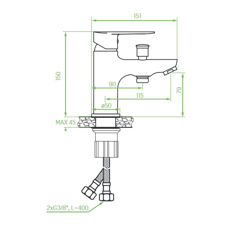 Bateria Wannowa Stojąca Czarna Jednootworowa APPIA Bateria Wannowa Stojąca Czarna Jednootworowa APPIA