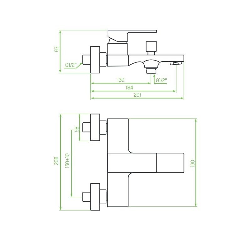 Bateria Wannowa Ścienna KVADRATO Czarna