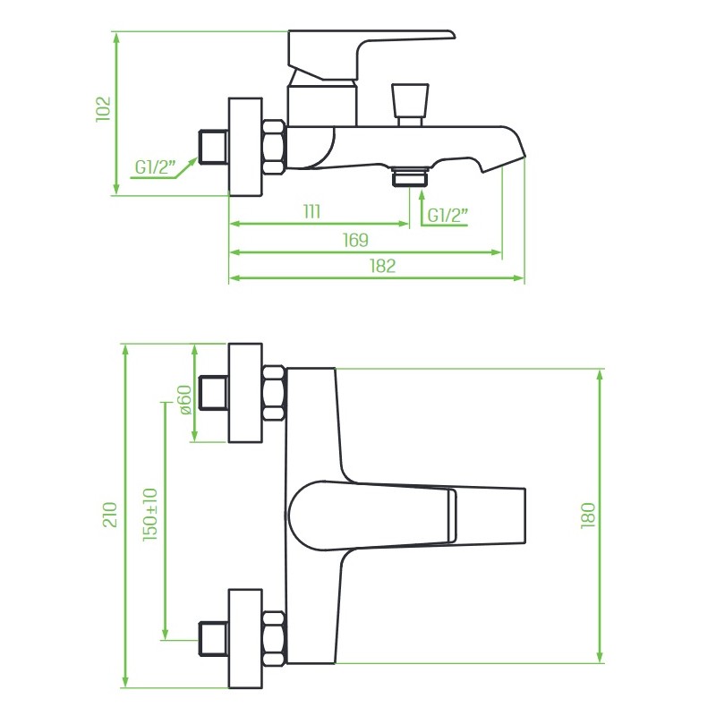 Bateria Wannowa Ścienna LARGO Chrom Bateria Wannowa Ścienna LARGO Chrom