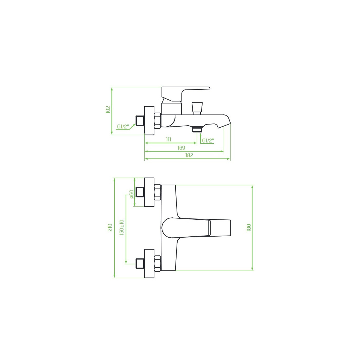 Bateria Wannowa Ścienna LARGO Czarny / Chrom Bateria Wannowa Ścienna LARGO Czarny / Chrom