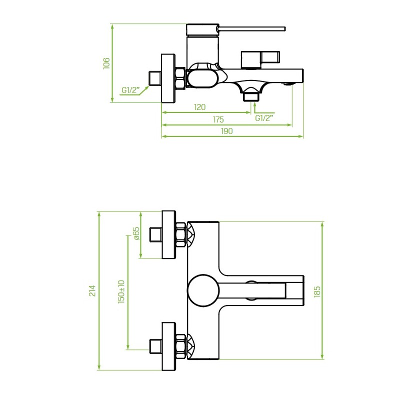 Bateria Wannowa Ścienna PINAR Czarna
