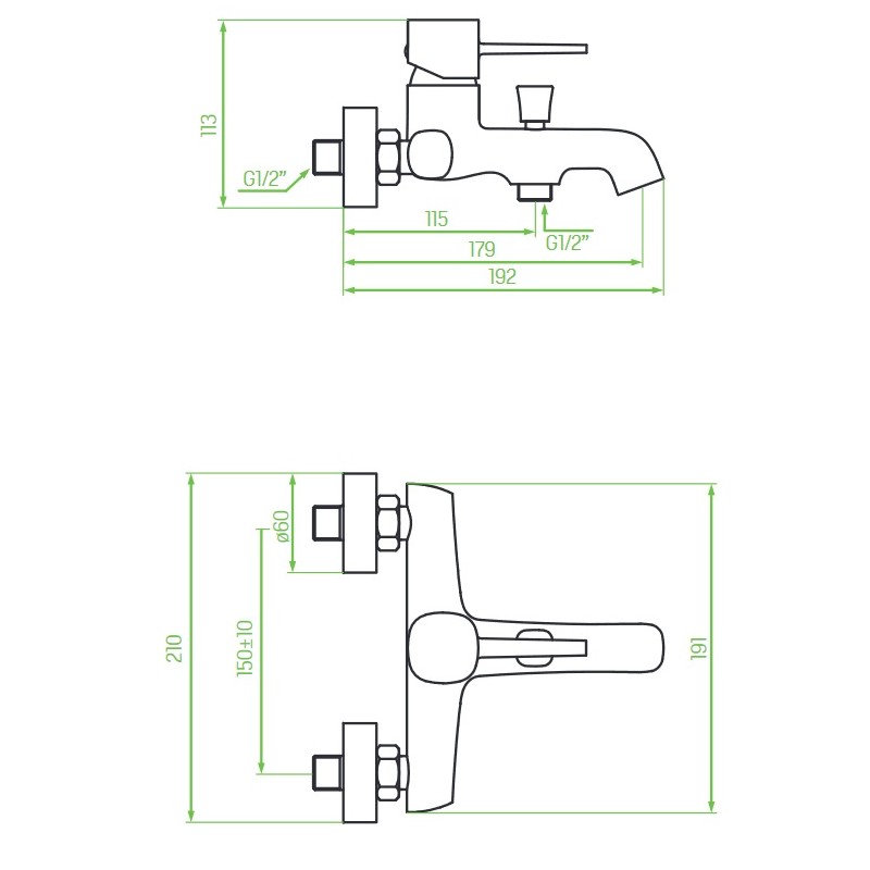 Bateria Wannowa Ścienna POLA Złota Bateria Wannowa Ścienna POLA Złota