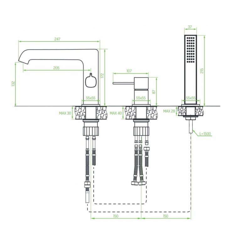 Bateria Wannowa Stojąca Trzy Otworowa POLA Czarna