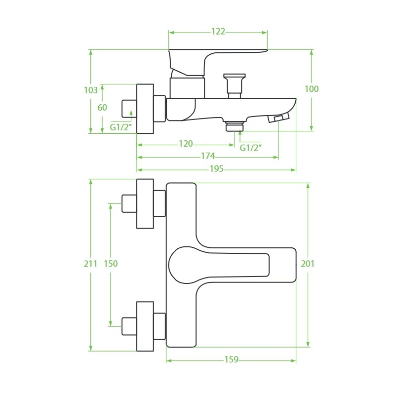 Bateria Wannowa Ścienna RAILA Czarna Chrom