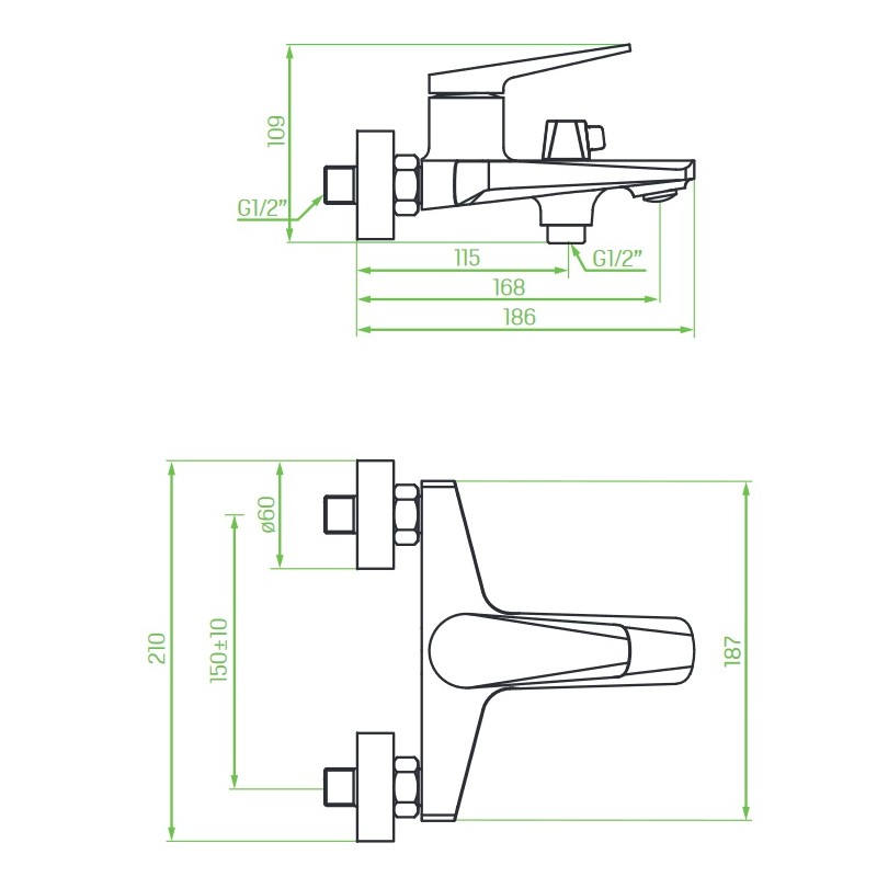 Bateria Wannowa Ścienna RUBIO Czarna Złota