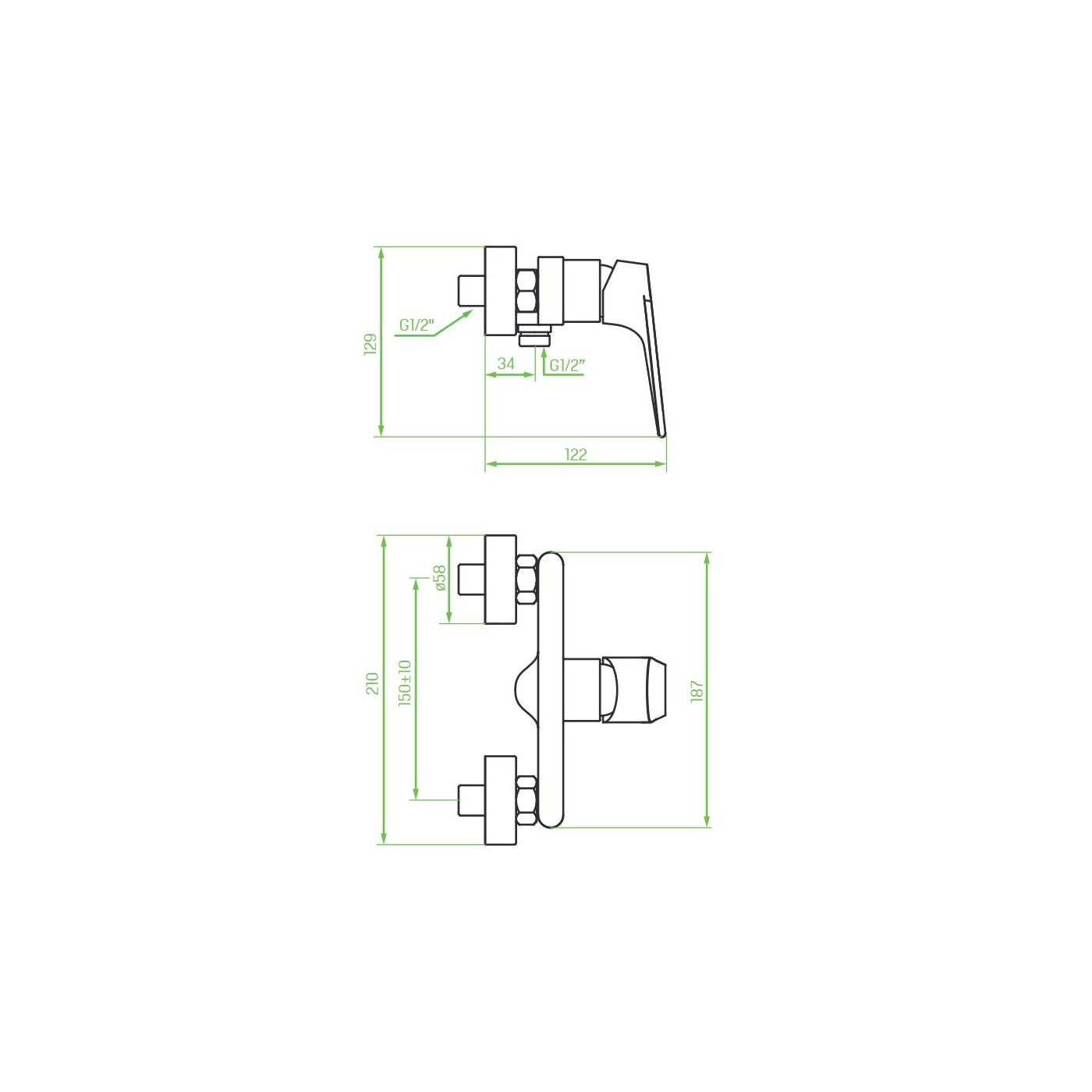 Bateria Natryskowa Ścienna PLATO Chrom