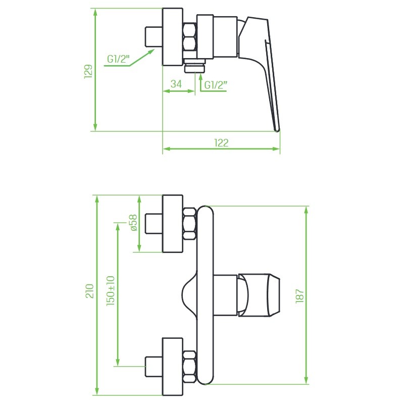 Bateria Natryskowa Ścienna PLATO Chrom